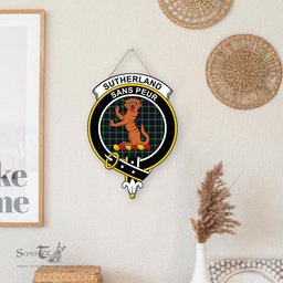 ScotsTee Shop Scottish Sutherland Modern Clan Scottish Crest Tartan Wooden Hanging Wall Art Sign