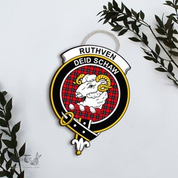 ScotsTee Shop Scottish Ruthven Modern Clan Scottish Crest Tartan Wooden Hanging Wall Art Sign