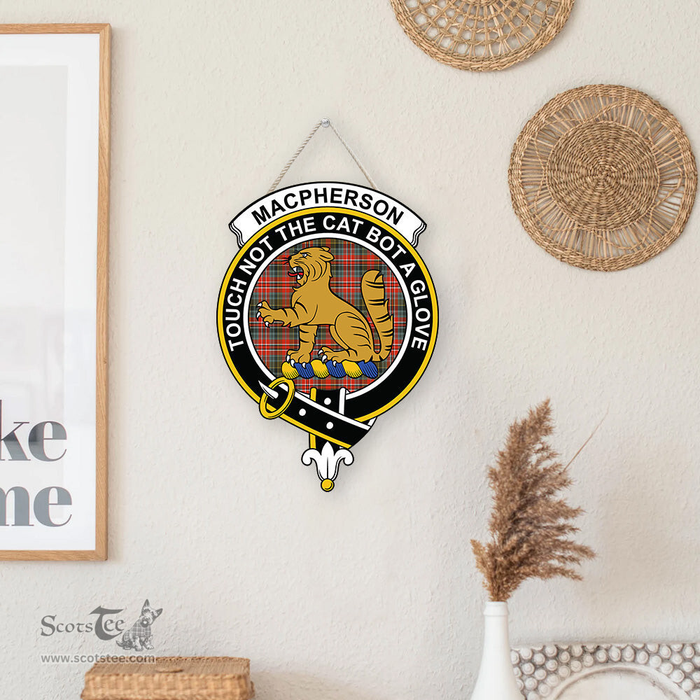 ScotsTee Shop Scottish MacPherson Weathered Clan Scottish Crest Tartan Wooden Hanging Wall Art Sign
