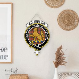 ScotsTee Shop Scottish MacPherson Weathered Clan Scottish Crest Tartan Wooden Hanging Wall Art Sign