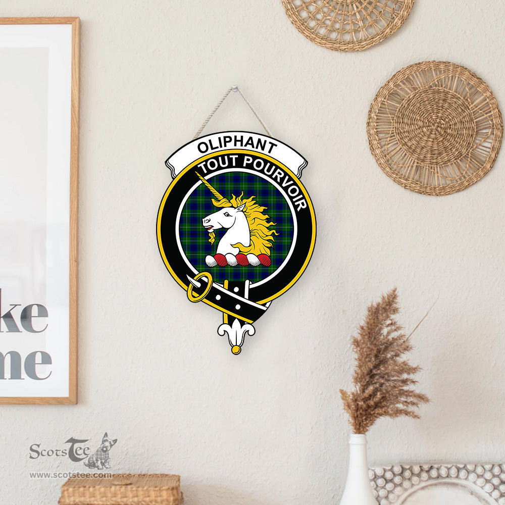 ScotsTee Shop Scottish Oliphant Modern Clan Scottish Crest Tartan Wooden Hanging Wall Art Sign