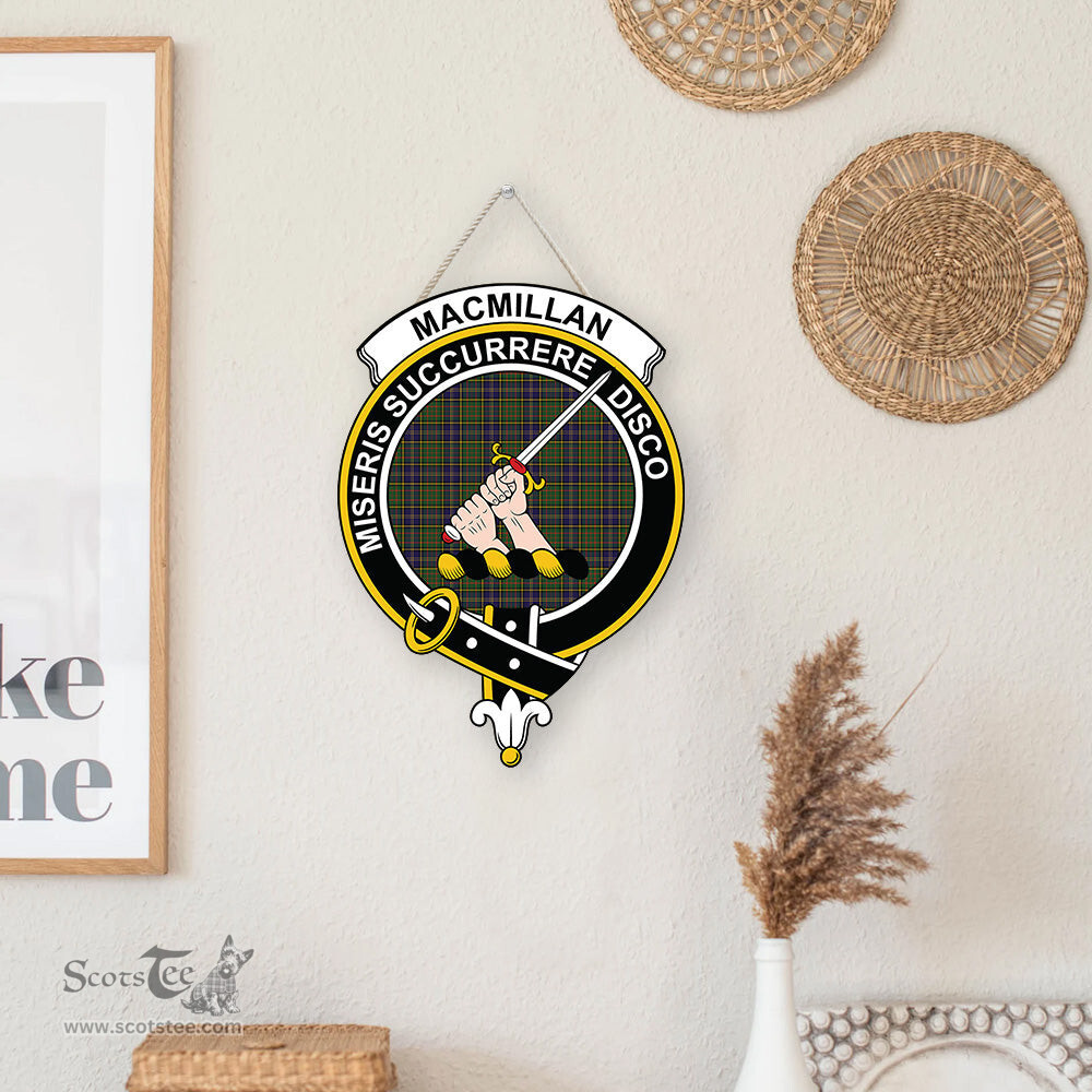 ScotsTee Shop Scottish MacMillan Hunting Modern Clan Scottish Crest Tartan Wooden Hanging Wall Art Sign