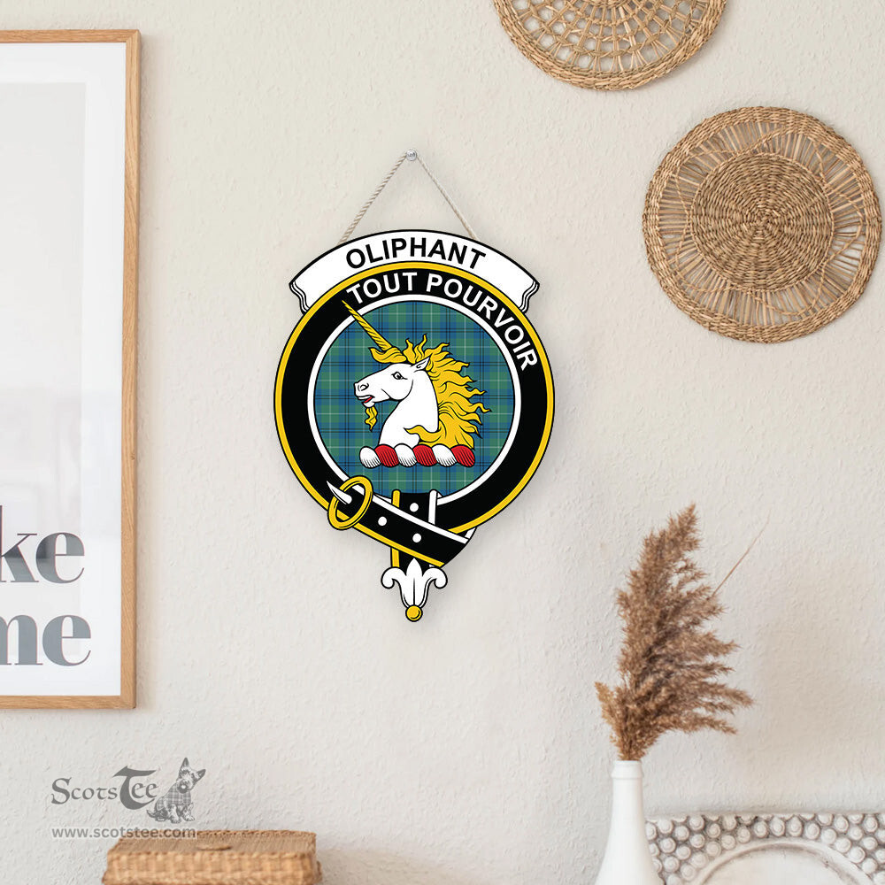 ScotsTee Shop Scottish Oliphant Ancient Clan Scottish Crest Tartan Wooden Hanging Wall Art Sign