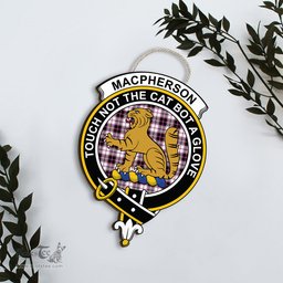 ScotsTee Shop Scottish MacPherson Hunting Modern Clan Scottish Crest Tartan Wooden Hanging Wall Art Sign