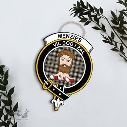 ScotsTee Shop Scottish Menzies Black & White Ancient Clan Scottish Crest Tartan Wooden Hanging Wall Art Sign