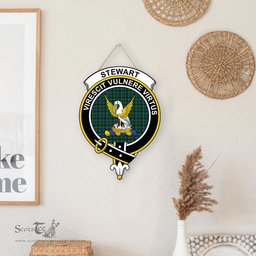 ScotsTee Shop Scottish Stewart Hunting Modern Clan Scottish Crest Tartan Wooden Hanging Wall Art Sign