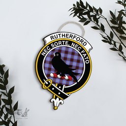 ScotsTee Shop Scottish Rutherford Clan Scottish Crest Tartan Wooden Hanging Wall Art Sign