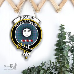 ScotsTee Shop Scottish Pitcairn Hunting Clan Scottish Crest Tartan Wooden Hanging Wall Art Sign