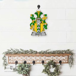 ScotsTee Shop Irish Beatty or Betagh Coat of Arms Crest Ireland Wooden Hanging Wall Art Sign
