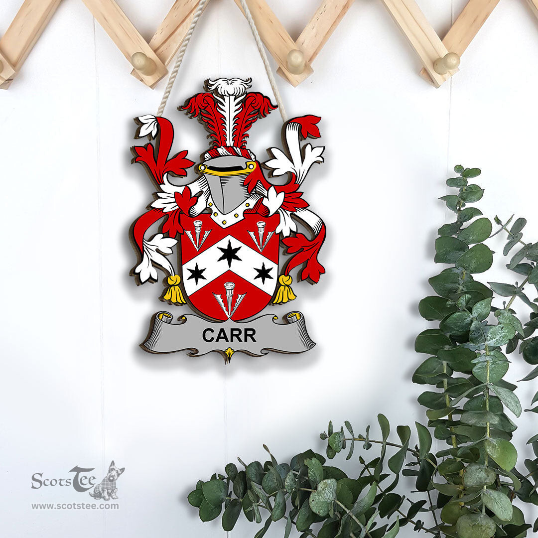 ScotsTee Shop Irish Carr Coat of Arms Crest Ireland Wooden Hanging Wall Art Sign