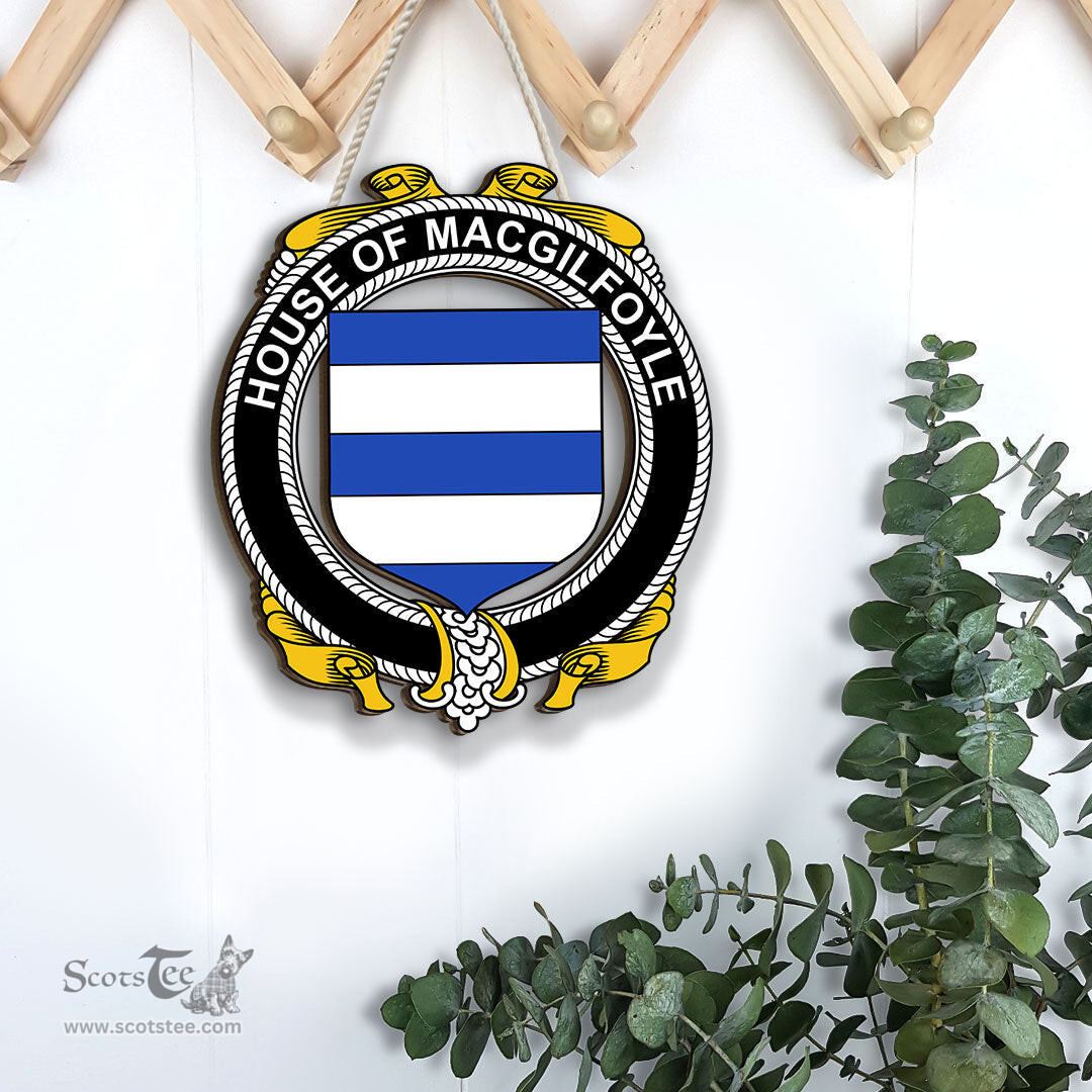 ScotsTee Shop Irish House of MACGILFOYLE Coat of Arms Crest Ireland Wooden Hanging Wall Art Sign