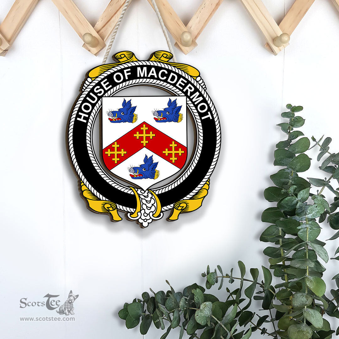 ScotsTee Shop Irish House of MACDERMOT Coat of Arms Crest Ireland Wooden Hanging Wall Art Sign