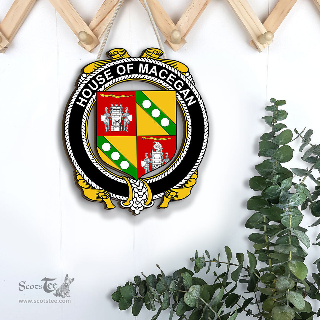 ScotsTee Shop Irish House of MACEGAN Coat of Arms Crest Ireland Wooden Hanging Wall Art Sign