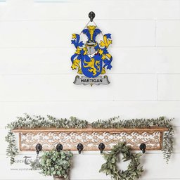 ScotsTee Shop Irish Hartigan or O Hartagan Coat of Arms Crest Ireland Wooden Hanging Wall Art Sign