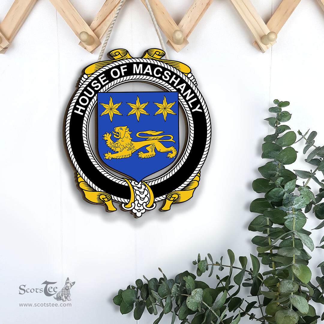 ScotsTee Shop Irish House of MACSHANLY Coat of Arms Crest Ireland Wooden Hanging Wall Art Sign