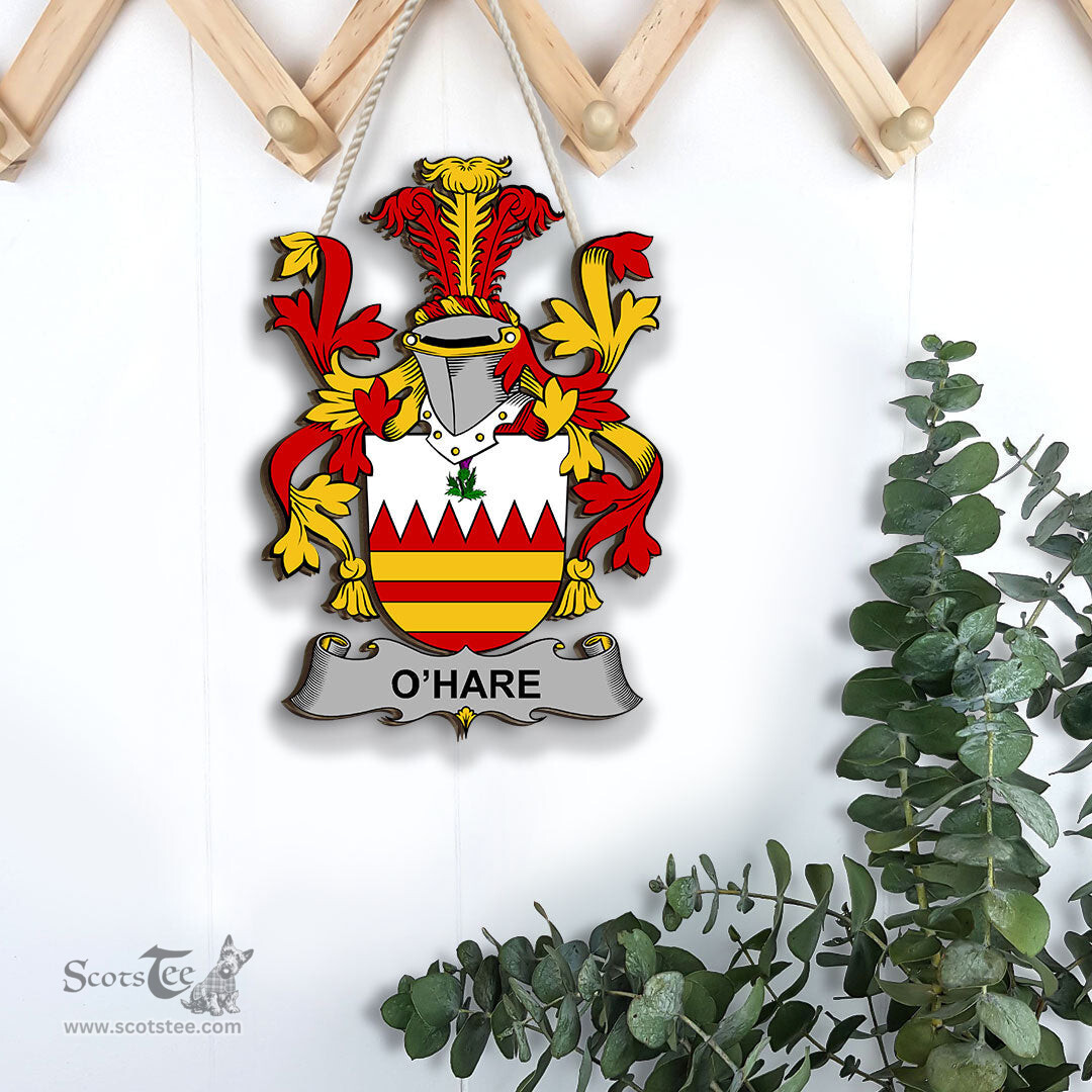 ScotsTee Shop Irish Hare or O Hare Coat of Arms Crest Ireland Wooden Hanging Wall Art Sign