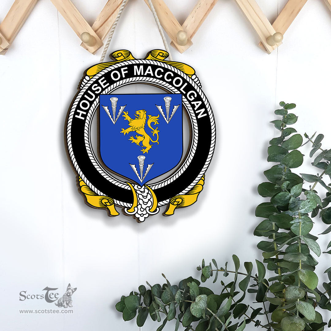 ScotsTee Shop Irish House of MACCOLGAN Coat of Arms Crest Ireland Wooden Hanging Wall Art Sign