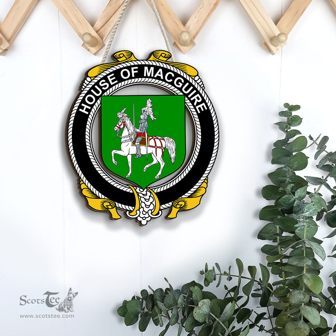 ScotsTee Shop Irish House of MACGUIRE Coat of Arms Crest Ireland Wooden Hanging Wall Art Sign