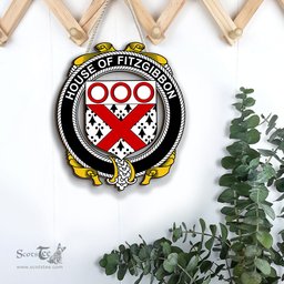 ScotsTee Shop Irish House of FITZGIBBON Coat of Arms Crest Ireland Wooden Hanging Wall Art Sign