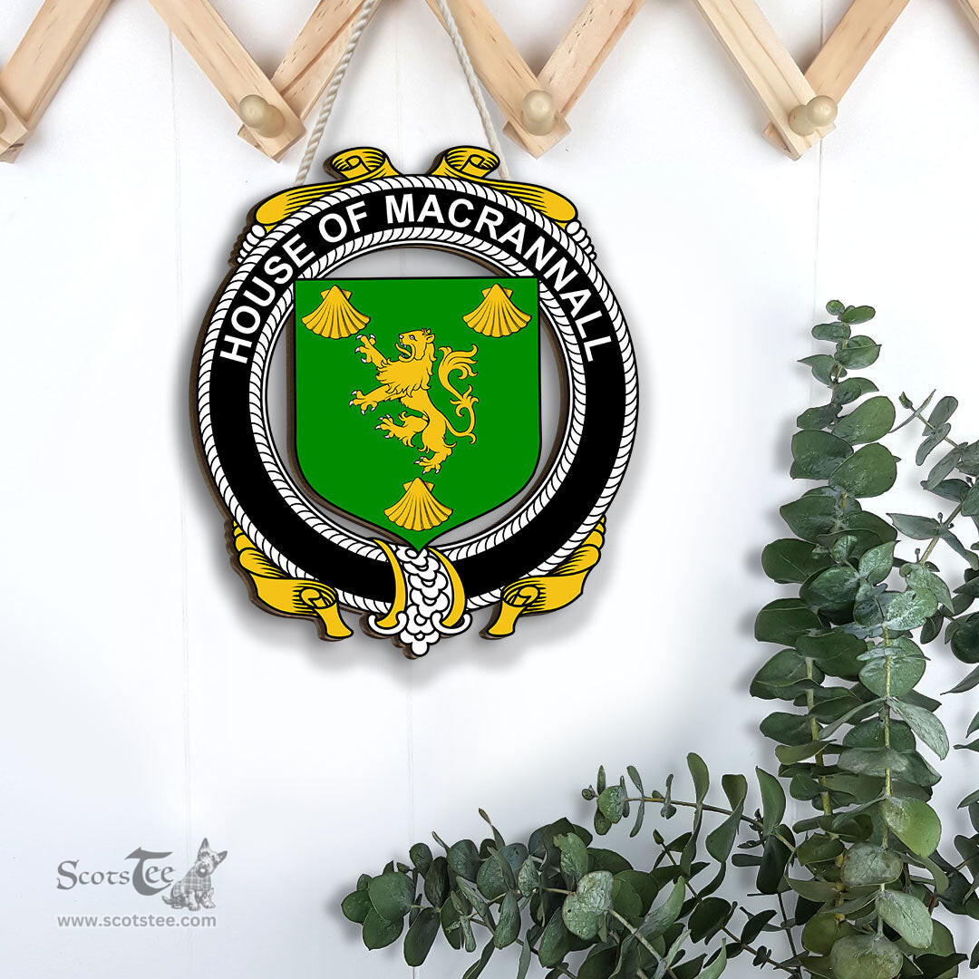 ScotsTee Shop Irish House of MACRANNALL REYNOLDS Coat of Arms Crest Ireland Wooden Hanging Wall Art Sign