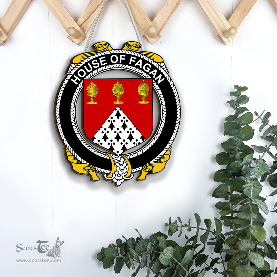 ScotsTee Shop Irish House of FAGAN Coat of Arms Crest Ireland Wooden Hanging Wall Art Sign