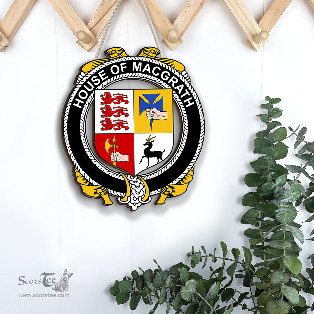 ScotsTee Shop Irish House of MACGRATH Coat of Arms Crest Ireland Wooden Hanging Wall Art Sign