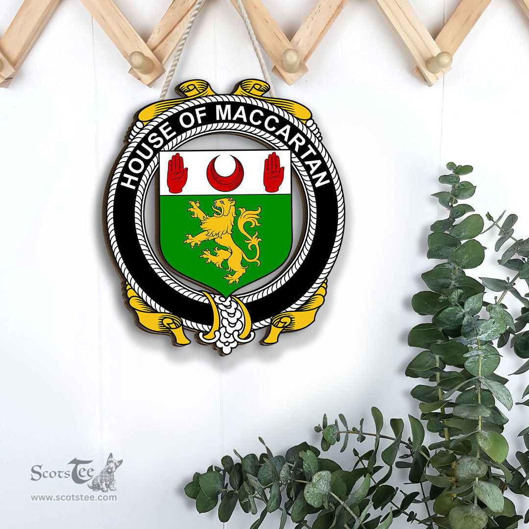 ScotsTee Shop Irish House of MACCARTAN Coat of Arms Crest Ireland Wooden Hanging Wall Art Sign