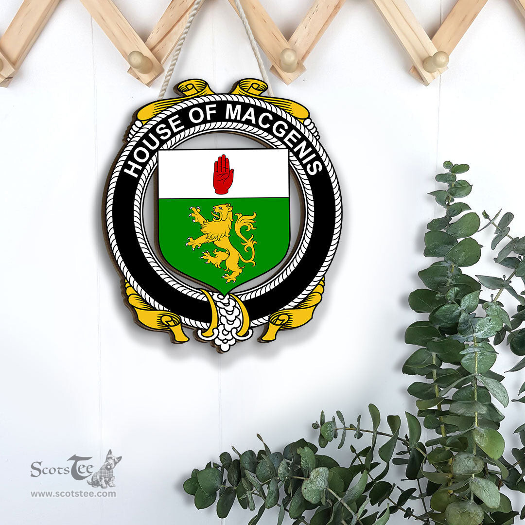 ScotsTee Shop Irish House of MACGENIS Coat of Arms Crest Ireland Wooden Hanging Wall Art Sign