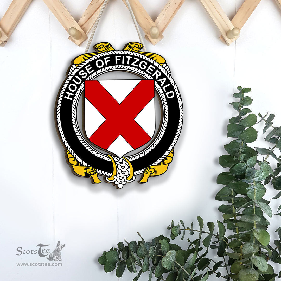 ScotsTee Shop Irish House of FITZGERALD Coat of Arms Crest Ireland Wooden Hanging Wall Art Sign