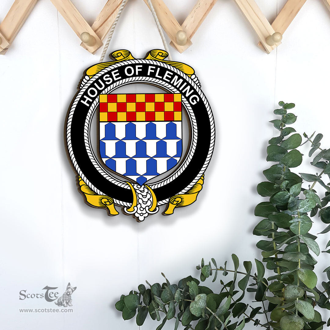 ScotsTee Shop Irish House of FLEMING Coat of Arms Crest Ireland Wooden Hanging Wall Art Sign