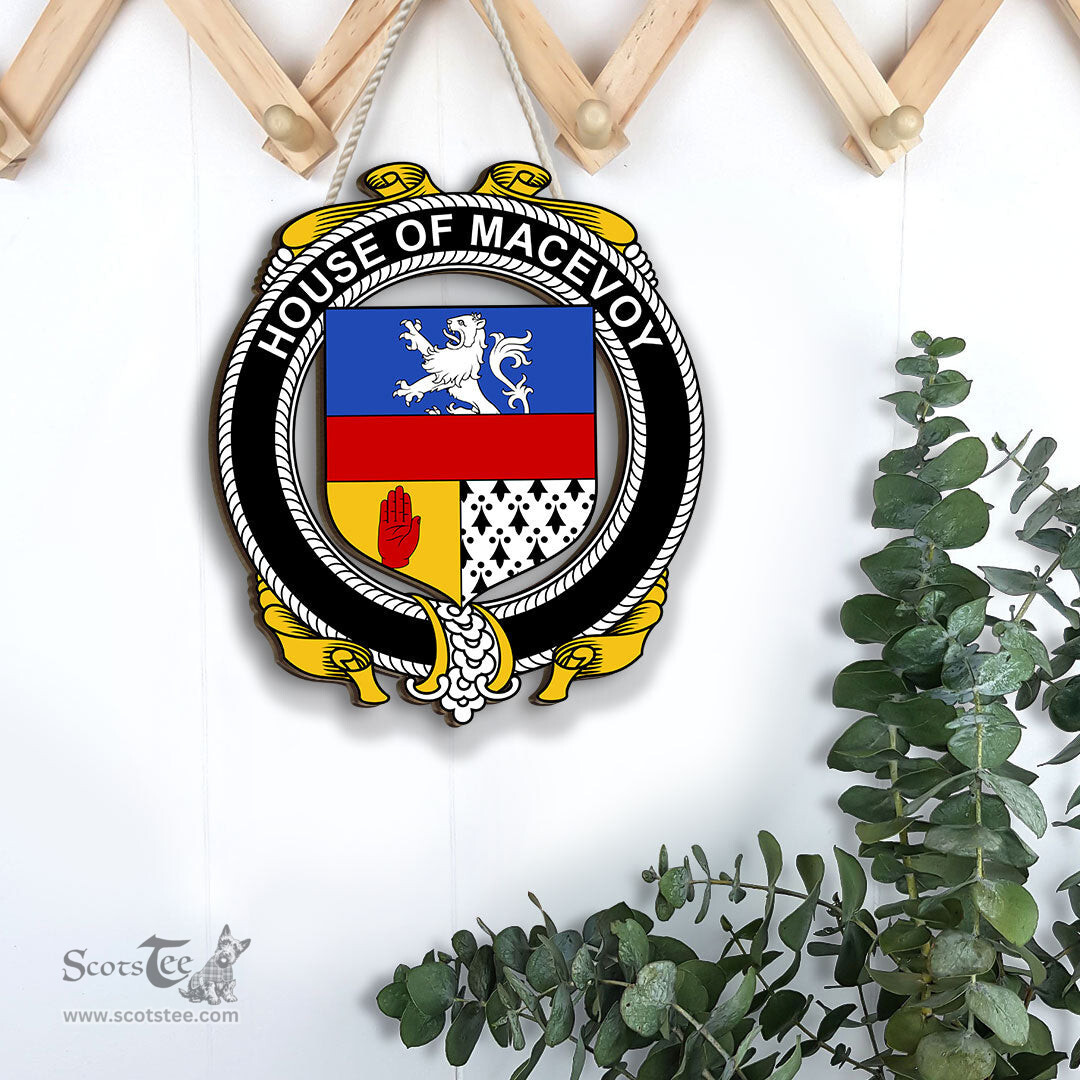 ScotsTee Shop Irish House of MACEVOY Coat of Arms Crest Ireland Wooden Hanging Wall Art Sign