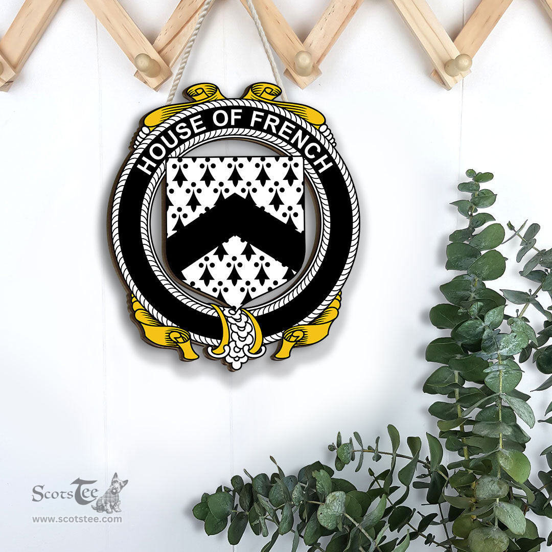 ScotsTee Shop Irish House of FRENCH Coat of Arms Crest Ireland Wooden Hanging Wall Art Sign