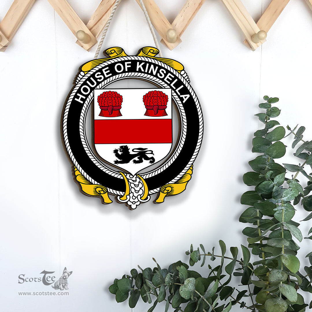 ScotsTee Shop Irish House of KINSELLA Coat of Arms Crest Ireland Wooden Hanging Wall Art Sign