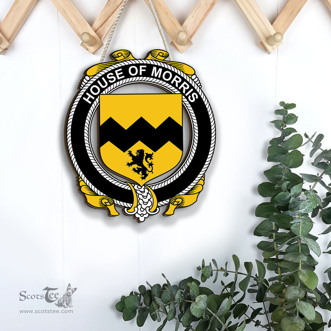 ScotsTee Shop Irish House of MORRIS Coat of Arms Crest Ireland Wooden Hanging Wall Art Sign