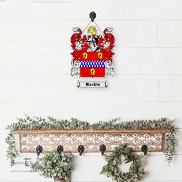 ScotsTee Shop Irish Mackin Coat of Arms Crest Ireland Wooden Hanging Wall Art Sign