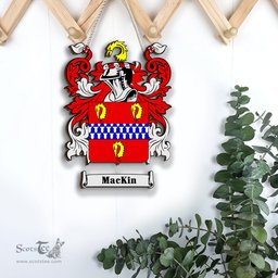ScotsTee Shop Irish Mackin Coat of Arms Crest Ireland Wooden Hanging Wall Art Sign