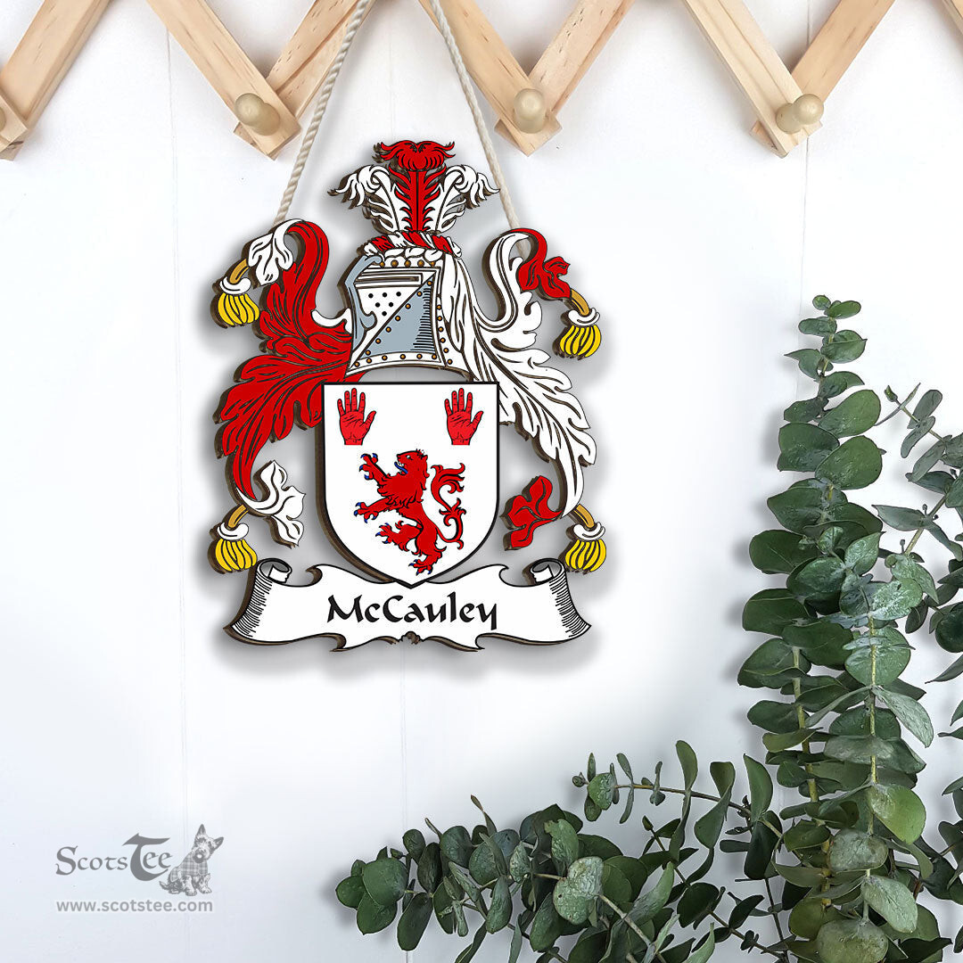 ScotsTee Shop Irish McCauley Coat of Arms Crest Ireland Wooden Hanging Wall Art Sign