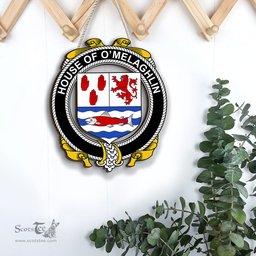 ScotsTee Shop Irish House of O MELAGHLIN Coat of Arms Crest Ireland Wooden Hanging Wall Art Sign