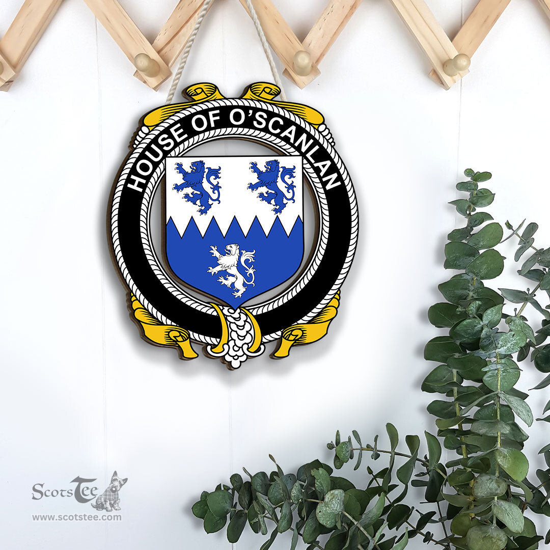 ScotsTee Shop Irish House of O SCANLAN Munster Coat of Arms Crest Ireland Wooden Hanging Wall Art Sign