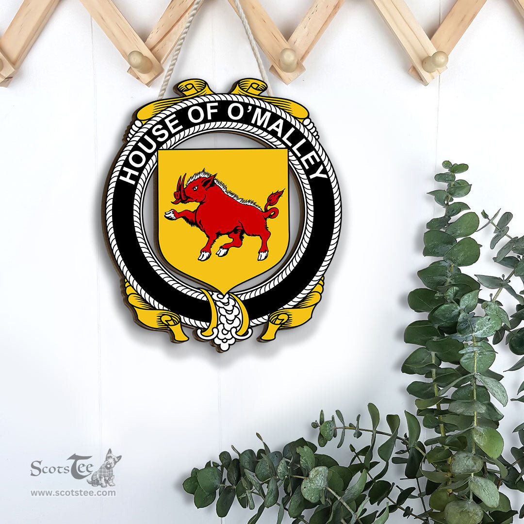 ScotsTee Shop Irish House of O MALLEY Coat of Arms Crest Ireland Wooden Hanging Wall Art Sign