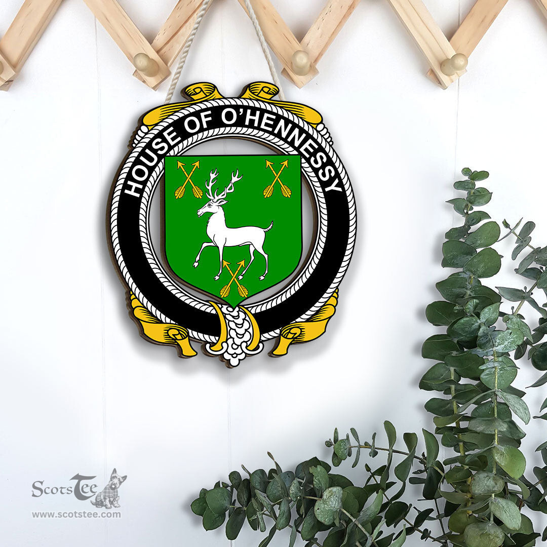 ScotsTee Shop Irish House of O HENNESSY Coat of Arms Crest Ireland Wooden Hanging Wall Art Sign