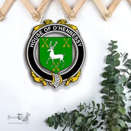 ScotsTee Shop Irish House of O HENNESSY Coat of Arms Crest Ireland Wooden Hanging Wall Art Sign
