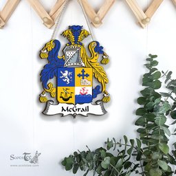 ScotsTee Shop Irish McGrail Coat of Arms Crest Ireland Wooden Hanging Wall Art Sign