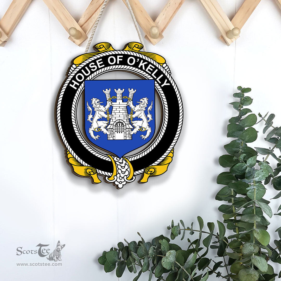 ScotsTee Shop Irish House of O KELLY Coat of Arms Crest Ireland Wooden Hanging Wall Art Sign