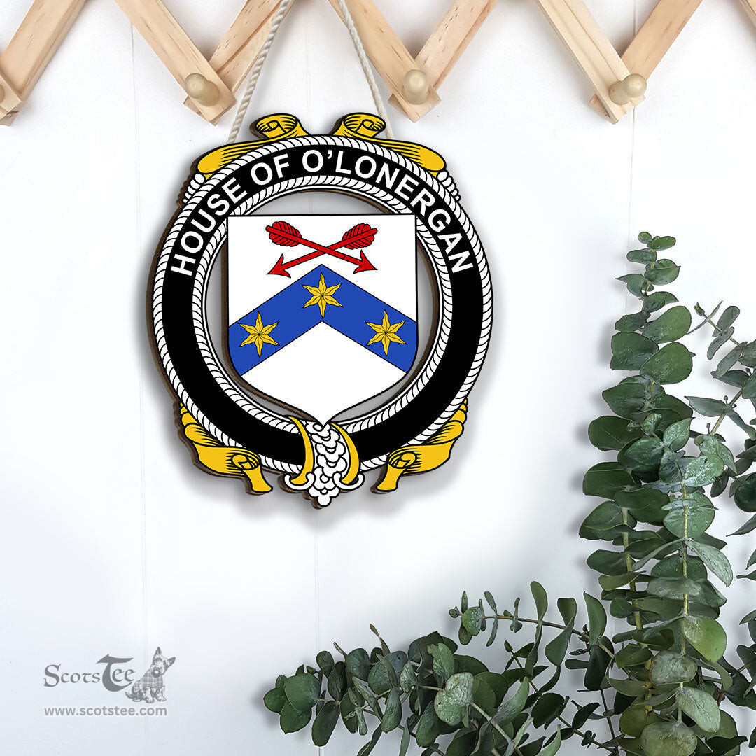 ScotsTee Shop Irish House of O LONERGAN Coat of Arms Crest Ireland Wooden Hanging Wall Art Sign