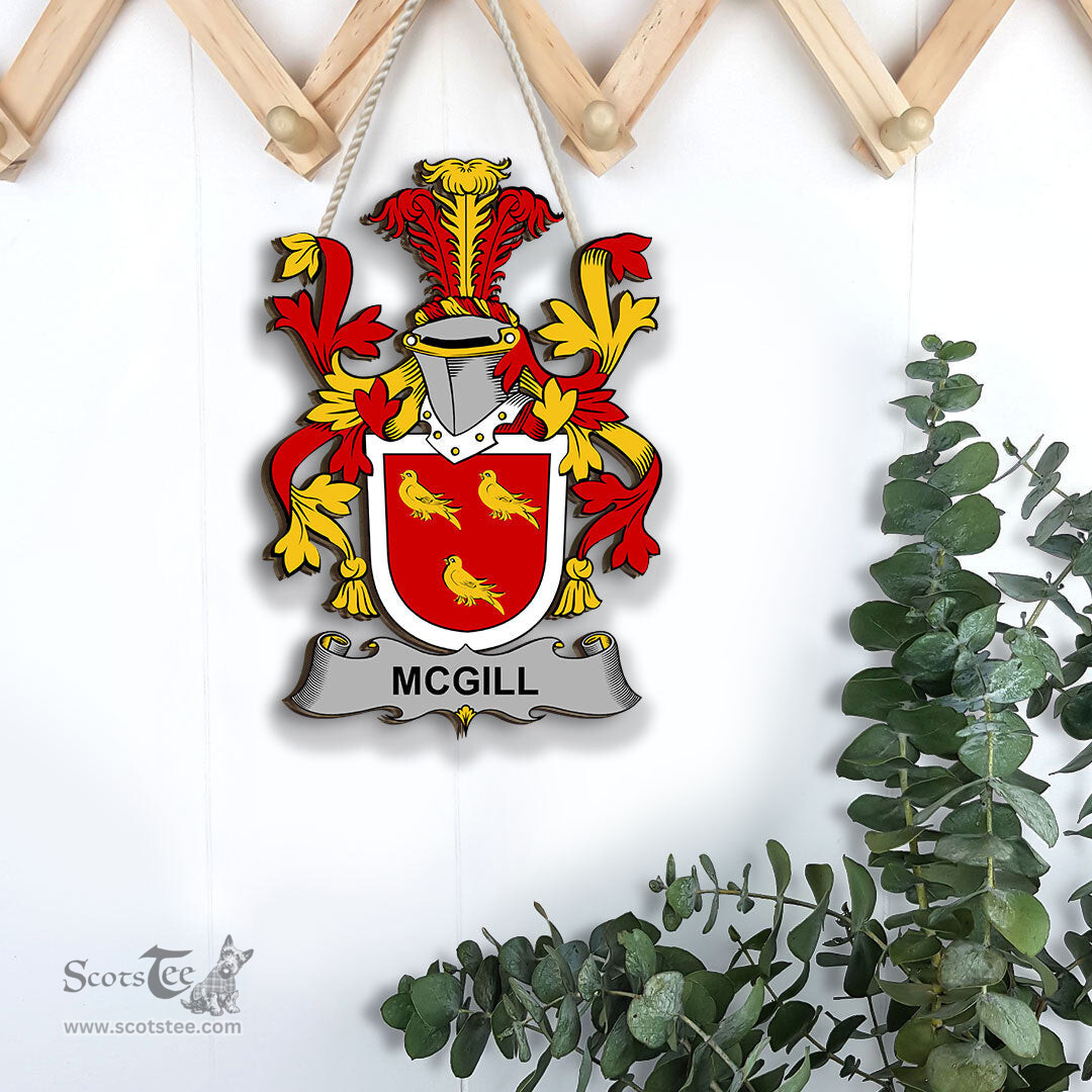 ScotsTee Shop Irish McGill Coat of Arms Crest Ireland Wooden Hanging Wall Art Sign