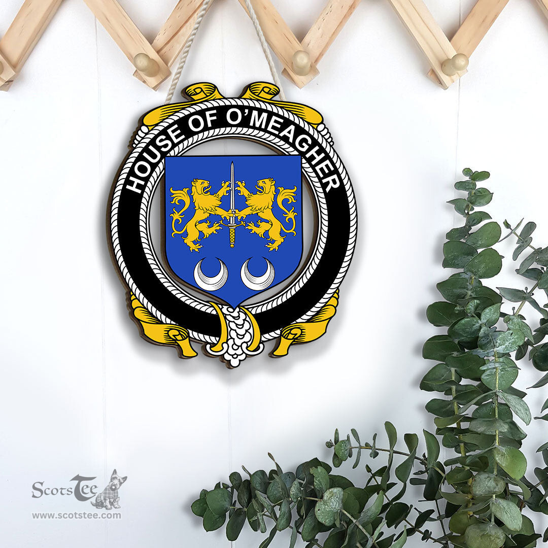 ScotsTee Shop Irish House of O MEAGHER Coat of Arms Crest Ireland Wooden Hanging Wall Art Sign