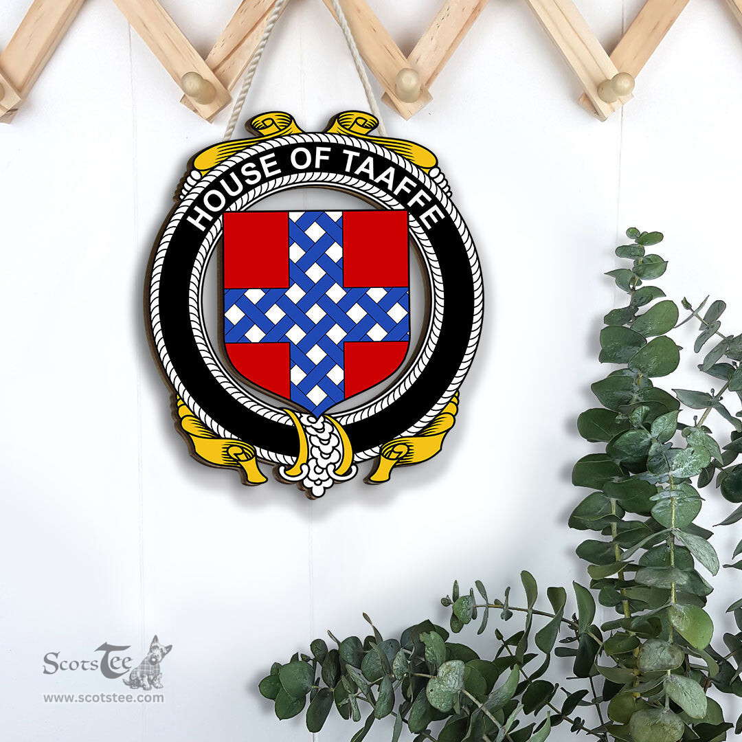 ScotsTee Shop Irish House of TAAFFE Coat of Arms Crest Ireland Wooden Hanging Wall Art Sign