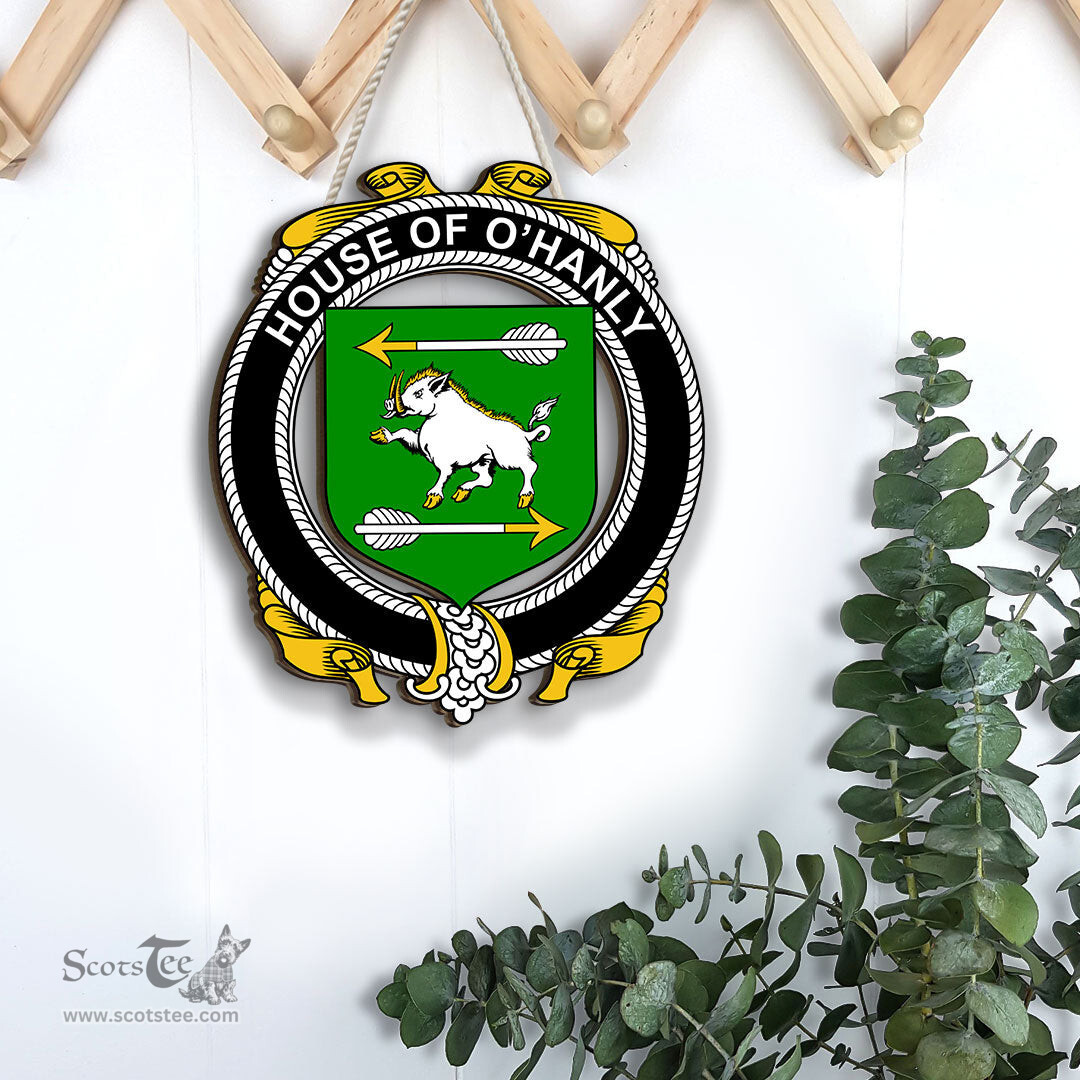 ScotsTee Shop Irish House of O HANLY Coat of Arms Crest Ireland Wooden Hanging Wall Art Sign