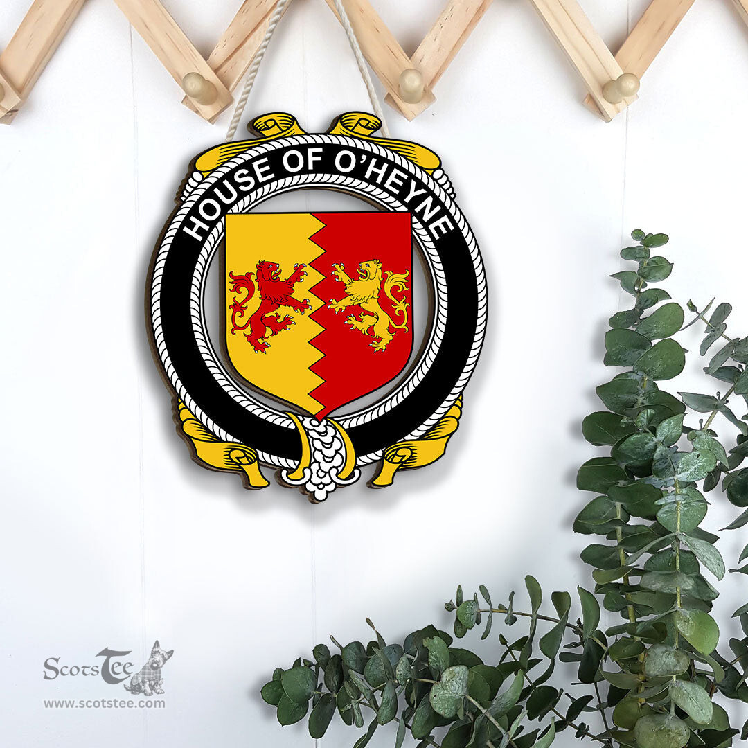 ScotsTee Shop Irish House of O HEYNE Coat of Arms Crest Ireland Wooden Hanging Wall Art Sign